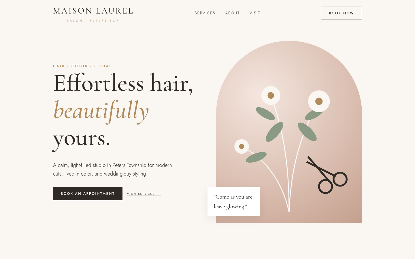 Desktop screenshot of the Maison Laurel Salon sample homepage
