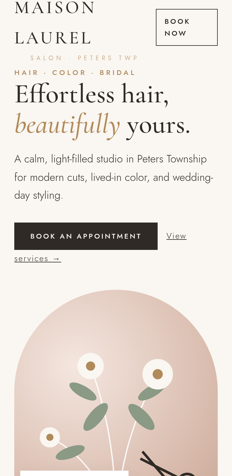 Mobile screenshot of the Maison Laurel Salon sample homepage